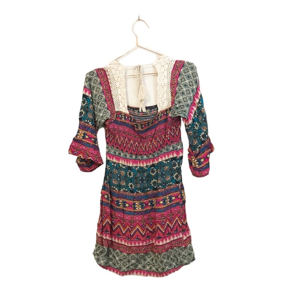 Dejavu boho crochet trim multi color dress size small